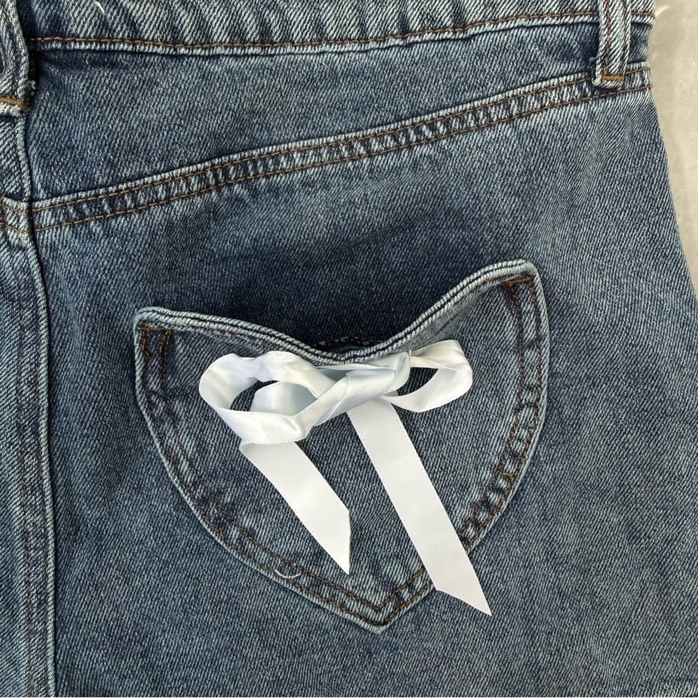 Women’s Ashley Mason Denim Jean Shorts Hearts Ribbon Bow Cottagecore Size 9 / 29 - Picture 9 of 16